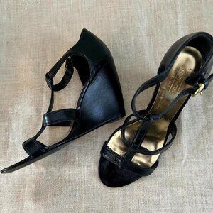 Coach Black Strappy Wedge Sandals Size 6.5
